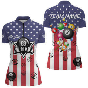 Personalized American Flag Pool Ball Billiard Shirts For Women, Patriotic Billiard Team Shirt Jerseys TDM3238