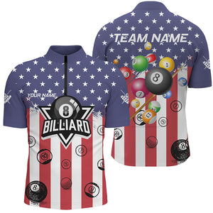 Personalized American Flag Pool Ball Billiard Shirts For Men, Patriotic Billiard Team Shirt Jerseys TDM3238