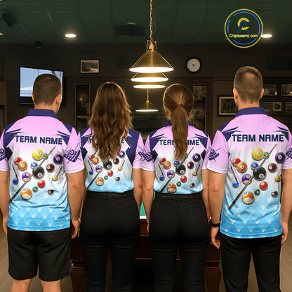 Personalized Colorful Billiard Shirt For Women Custom 8 Ball Pool Team Jersey Polo & 1/4 Zip TDM5471