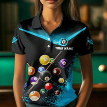 Load image into Gallery viewer, Personalized Grunge Blue Black 3D Pool Balls Women Billiard Shirts Custom Billiard Jerseys For Team TDM3440