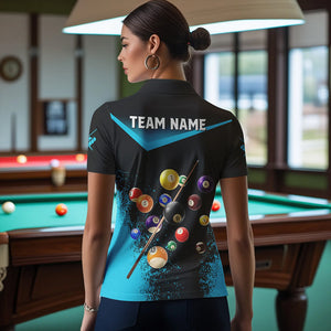 Personalized Grunge Blue Black 3D Pool Balls Women Billiard Shirts Custom Billiard Jerseys For Team TDM3440