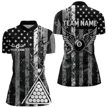Load image into Gallery viewer, Black White 8 Ball Wings Grunge US Flag Patriotic Billiard Shirts For Women Custom Billiard Jerseys TDM3572
