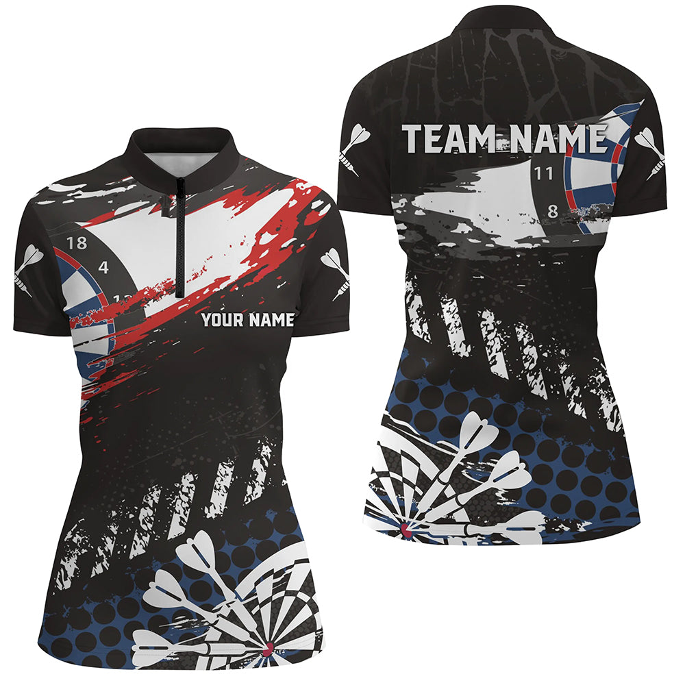 Personalized Grunge Style Women Darts Quarter-Zip Shirts Custom Name Retro Darts Team Jersey TDM1463