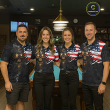 Load image into Gallery viewer, Billiard Skull 8 Ball Crown US Flag Polo &amp; 1/4 Zip Pool Team Shirt For Men Custom Billiard Jersey TDM6353