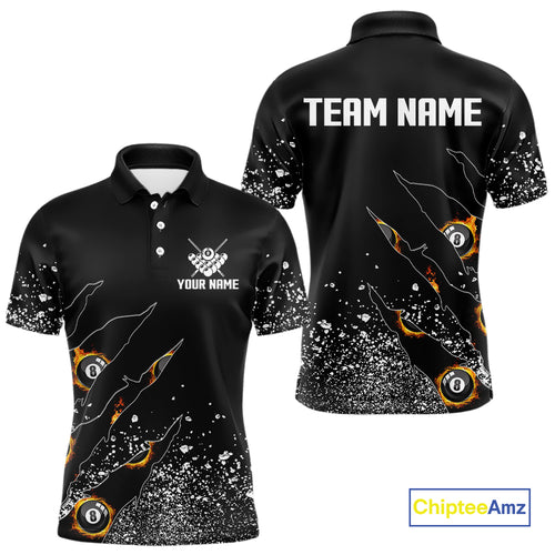 Custom 8 Ball Fire Black Grunge Billiard Shirts For Men, Billiard Team Shirts Pool Jerseys TDM4015