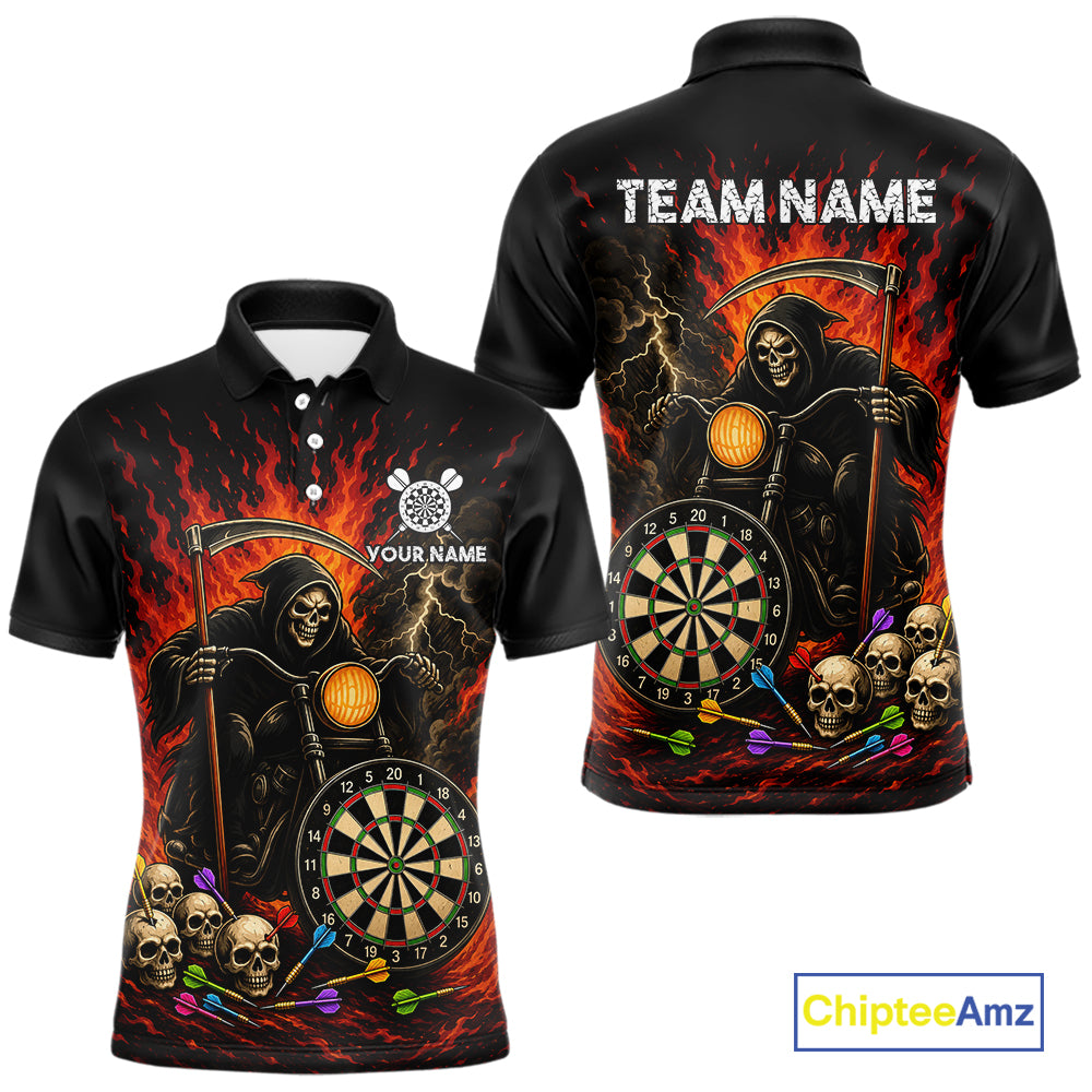 Personalized Grim Reaper Motorcycle Flame Darts Shirt For Men Custom Funny Darts Team Jersey TDM7263