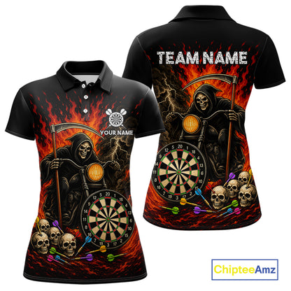 Personalized Grim Reaper Motorcycle Flame Darts Shirt For Women Custom Funny Darts Team Jersey TDM7263