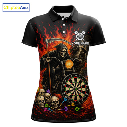 Personalized Grim Reaper Motorcycle Flame Darts Shirt For Women Custom Funny Darts Team Jersey TDM7263