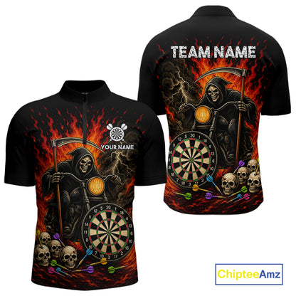 Personalized Grim Reaper Motorcycle Flame Darts Shirt For Men Custom Funny Darts Team Jersey TDM7263
