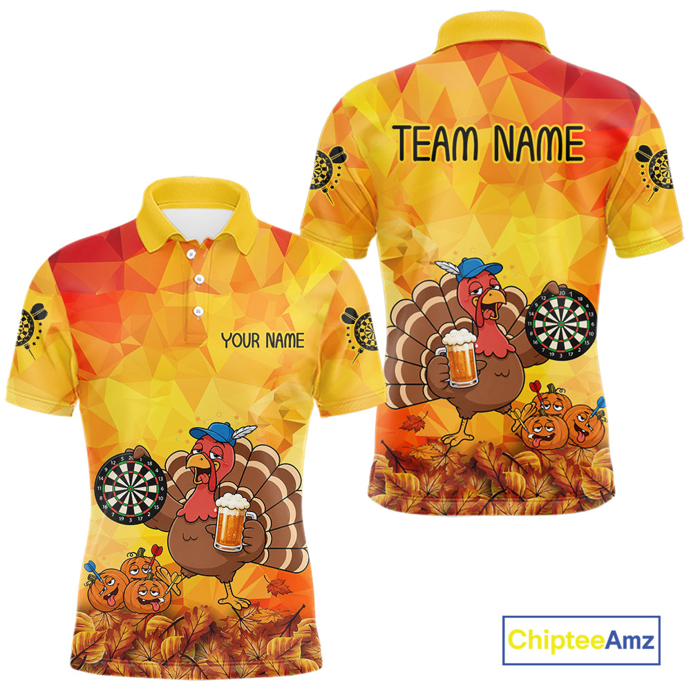 Orange And Yellow Funny Drunk Turkey Darts Shirts For Men Custom Thanksgiving Darts Team Jersey TDM7266