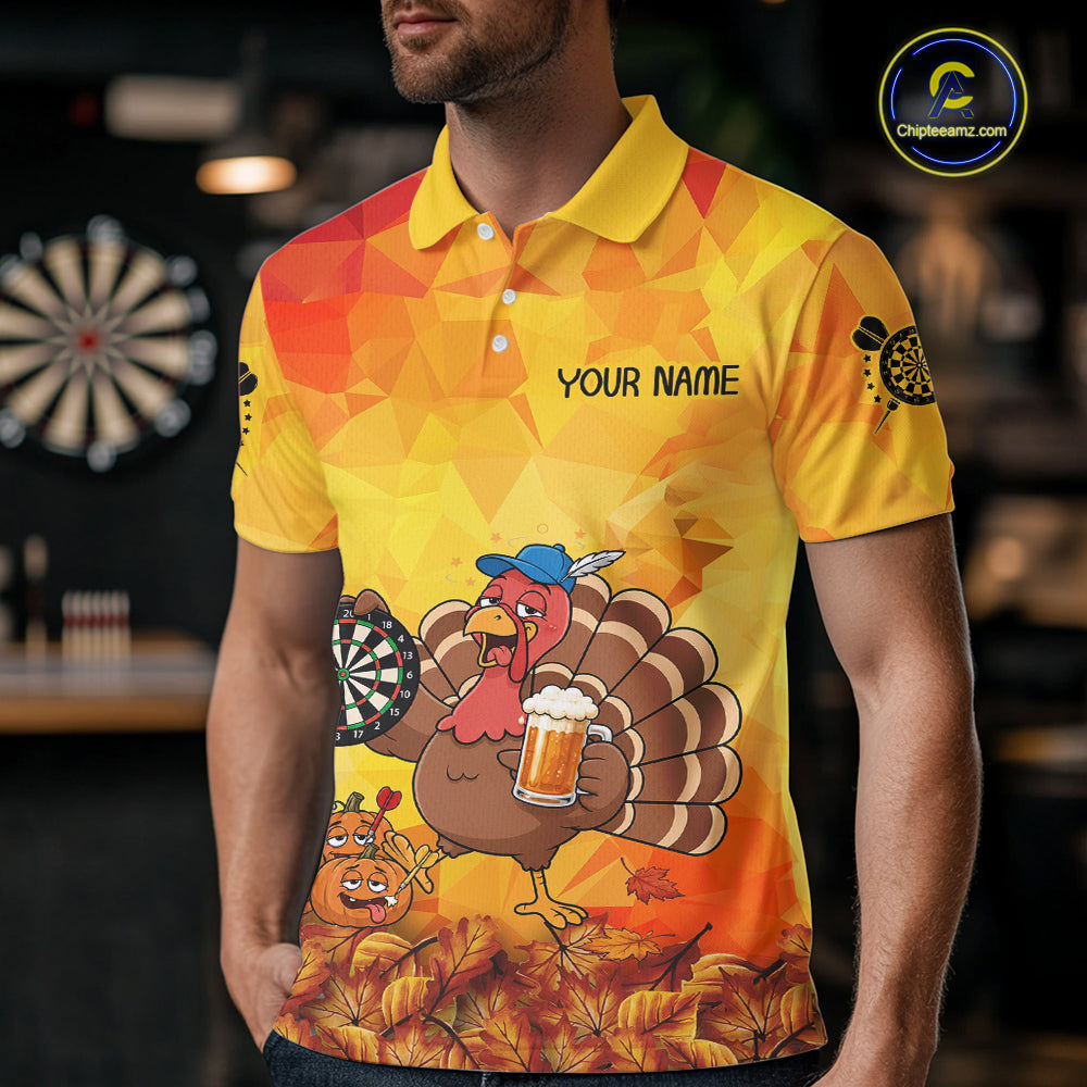 Orange And Yellow Funny Drunk Turkey Darts Shirts For Men Custom Thanksgiving Darts Team Jersey TDM7266
