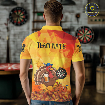 Orange And Yellow Funny Drunk Turkey Darts Shirts For Men Custom Thanksgiving Darts Team Jersey TDM7266
