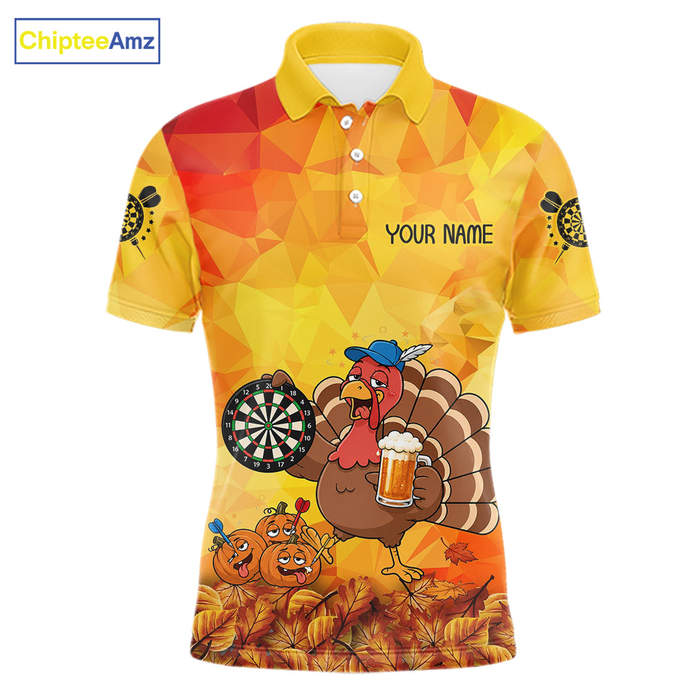 Orange And Yellow Funny Drunk Turkey Darts Shirts For Men Custom Thanksgiving Darts Team Jersey TDM7266