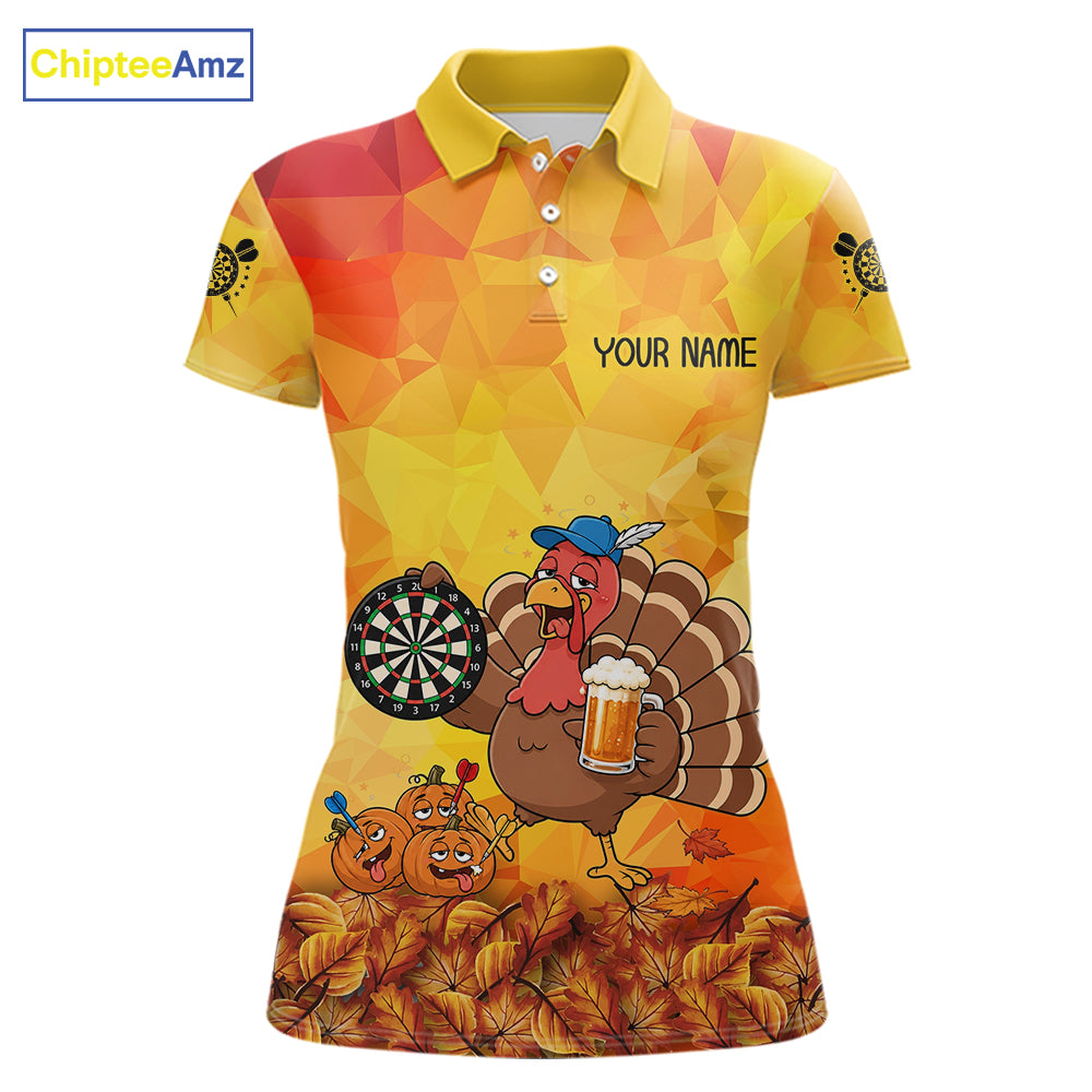 Orange And Yellow Funny Drunk Turkey Darts Shirts For Women Custom Thanksgiving Darts Team Jersey TDM7266