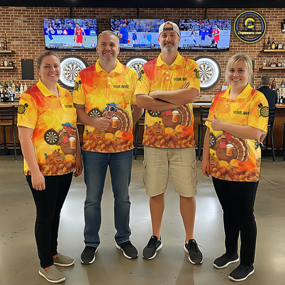 Orange And Yellow Funny Drunk Turkey Darts Shirts For Women Custom Thanksgiving Darts Team Jersey TDM7266