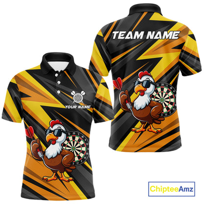 Yellow Black Funny Turkey Darts Jerseys For Men Custom Thanksgiving Darts Team Shirts, Dart Gifts TDM7267
