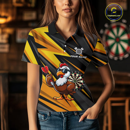 Yellow Black Funny Turkey Darts Jerseys For Women Custom Thanksgiving Darts Team Shirts, Dart Gifts TDM7267
