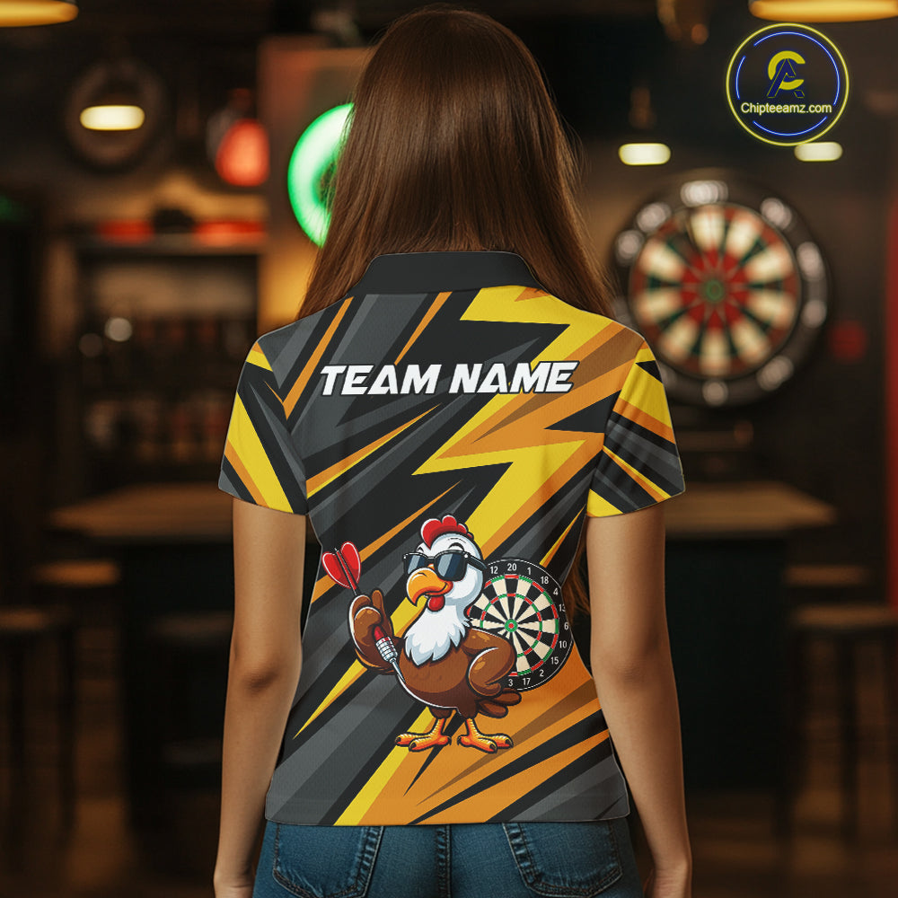 Yellow Black Funny Turkey Darts Jerseys For Women Custom Thanksgiving Darts Team Shirts, Dart Gifts TDM7267