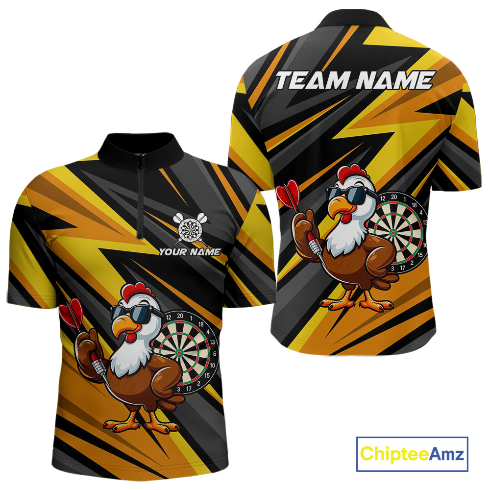 Yellow Black Funny Turkey Darts Jerseys For Men Custom Thanksgiving Darts Team Shirts, Dart Gifts TDM7267