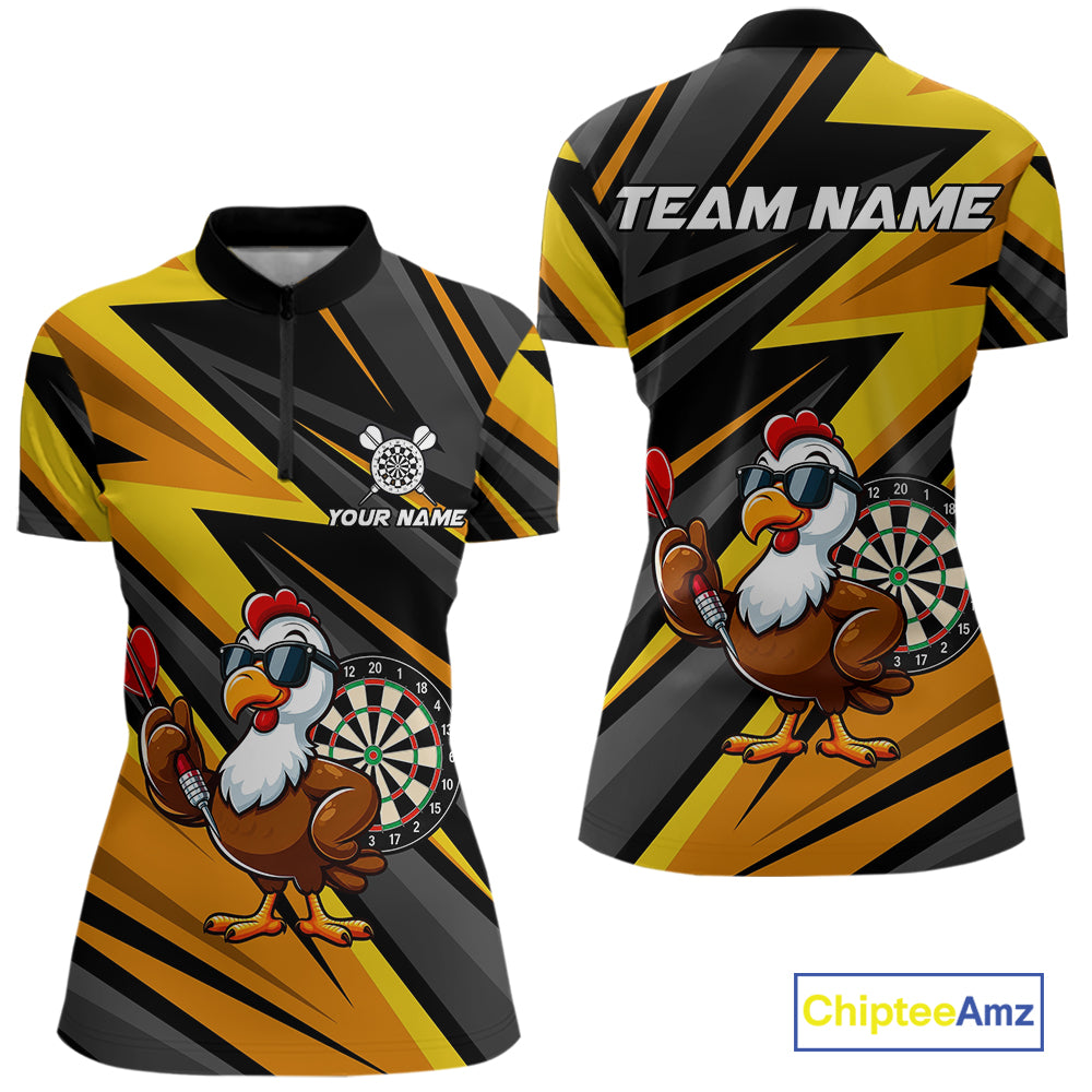 Yellow Black Funny Turkey Darts Jerseys For Women Custom Thanksgiving Darts Team Shirts, Dart Gifts TDM7267