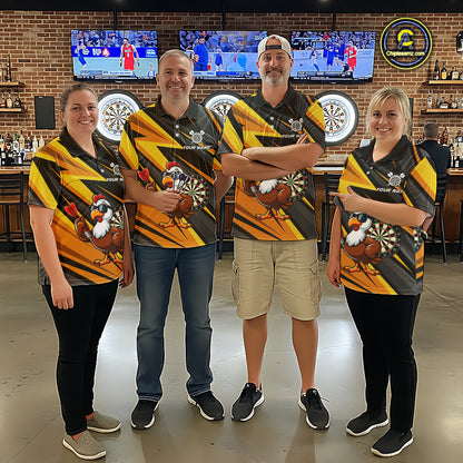 Yellow Black Funny Turkey Darts Jerseys For Women Custom Thanksgiving Darts Team Shirts, Dart Gifts TDM7267