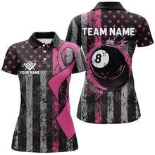 Load image into Gallery viewer, Custom Pink Ribbon Grunge US Flag Patriotic Billiard Shirts For Women, Breast Cancer Billiard Jerseys TDM2512