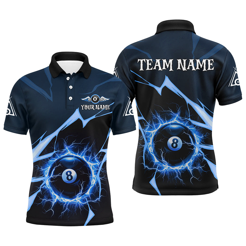 Blue 8 Ball Pool Thunder Lightning Strike Custom Men Billiard Shirts, Billiard League Team Jerseys TDM2764
