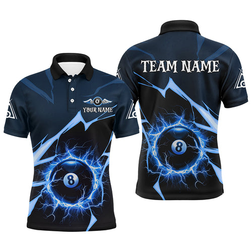 Blue 8 Ball Pool Thunder Lightning Strike Custom Men Billiard Shirts, Billiard League Team Jerseys TDM2764