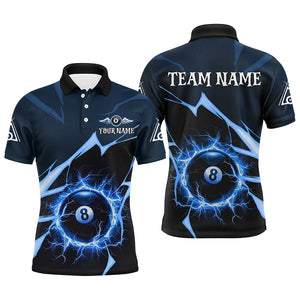 Blue 8 Ball Pool Thunder Lightning Strike Custom Men Billiard Shirts, Billiard League Team Jerseys TDM2764