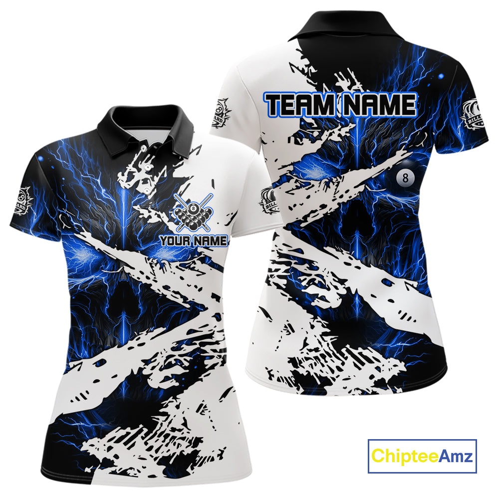 Personalized Lightning Skull Billiard Shirts For Women Custom Billiard Jerseys Grunge Style |Blue TDM5220