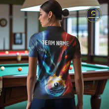 Load image into Gallery viewer, Blue And Orange Custom Dragon 9 Ball Pool Billiard Shirt For Women, Billiard Jersey Polo &amp; 1/4 Zip TDM5232