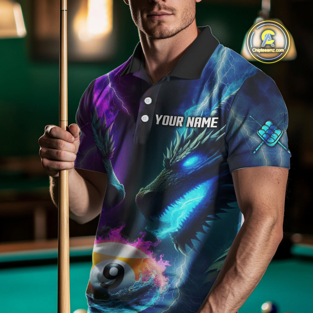 Purple And Blue Custom Dragon 9 Ball Pool Billiard Shirt For Men, Billiard Jersey Polo & 1/4 Zip TDM5233
