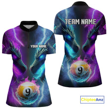 Load image into Gallery viewer, Purple And Blue Custom Dragon 9 Ball Pool Billiard Shirt For Women, Billiard Jersey Polo &amp; 1/4 Zip TDM5233