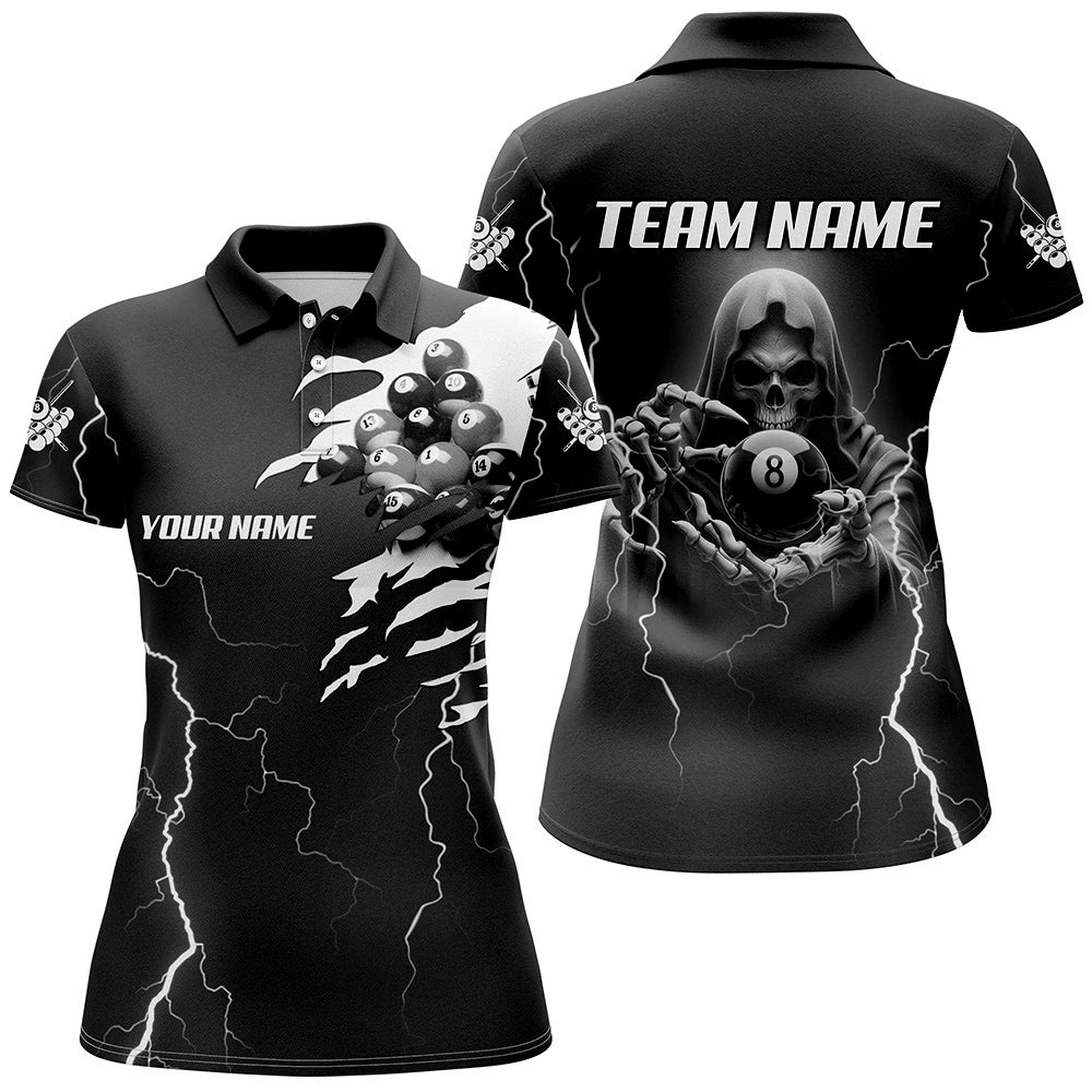 Black Skeleton Lightning Thunder Custom Women Billiard Shirts, Billiard Pool Team Jerseys Uniform TDM2921