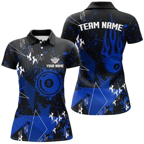 Personalized Blue Grunge Billiard Women Polo Shirts, Best Custom Billiard Jerseys For Pool Player TDM1253