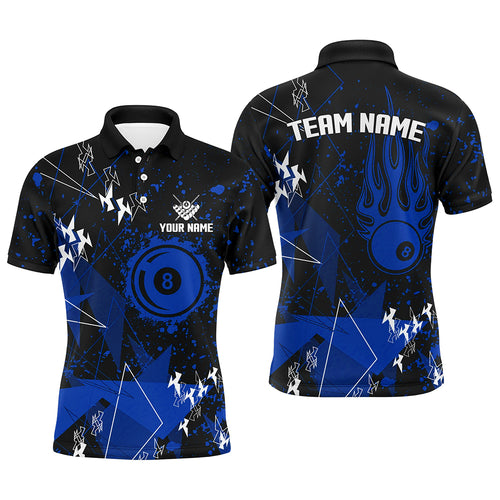 Personalized Blue Grunge Billiard Men Polo Shirts, Best Custom Billiard Jerseys For Pool Player TDM1253