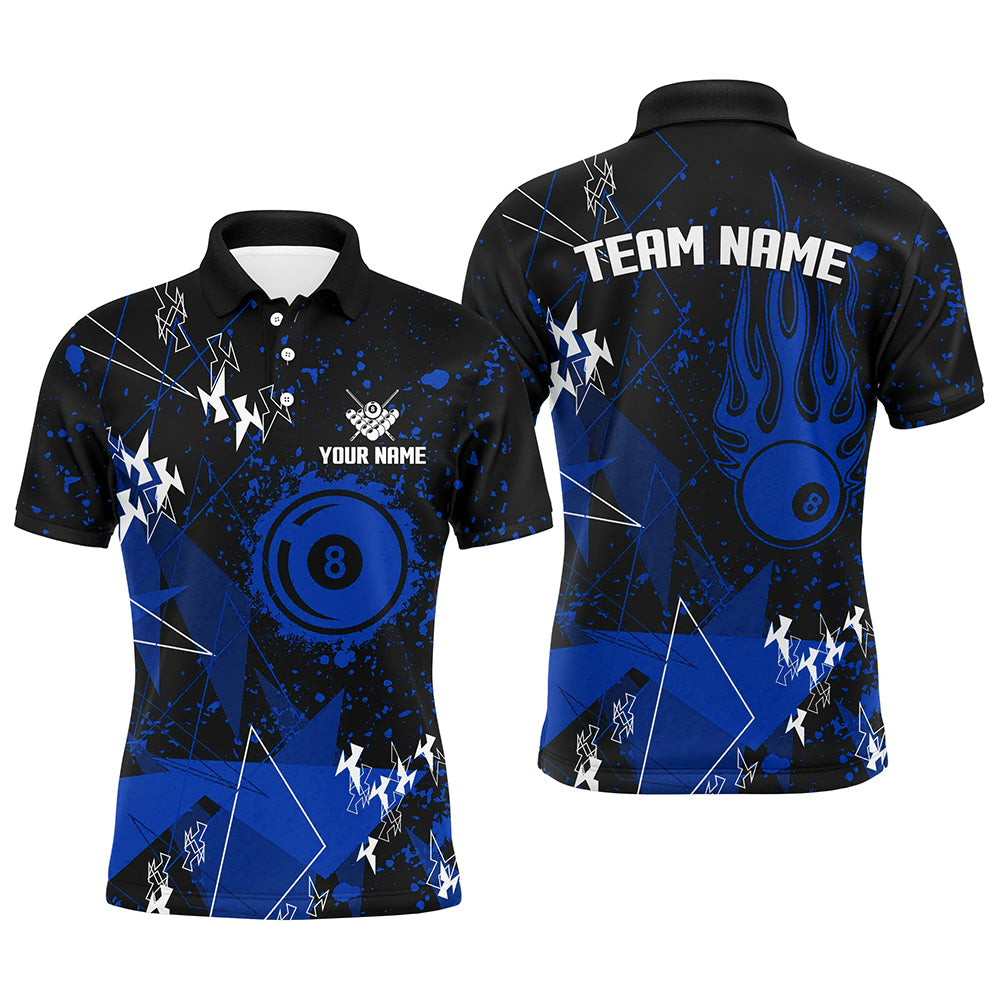 Personalized Blue Grunge Billiard Men Polo Shirts, Best Custom Billiard Jerseys For Pool Player TDM1253