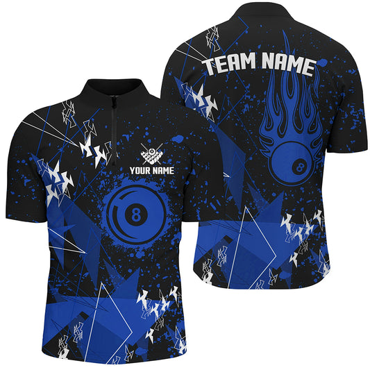 Personalized Blue Grunge Billiard Men Quarter-Zip Shirts, Billiards Jerseys For Pool Player TDM1253