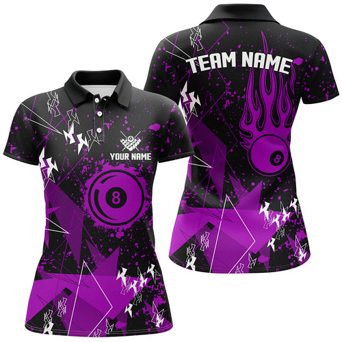 Personalized Purple Grunge Billiard Women Polo Shirts, Best Custom Billiard Jerseys For Pool Player TDM1254