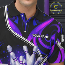 Load image into Gallery viewer, Custom Neon Purple Blue Tribal Bowling Shirts For Men, Bowling Team Jersey Polo &amp; Quarter Zip TDM6106