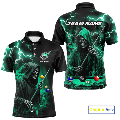 Turquoise Grim Reaper Billiard Shirts For Men Custom Thunder Lightning Team League Billiard Jersey TDM4601