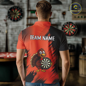 Custom Orange Funny Turkey Darts Shirt For Men, Thanksgiving Darts Team Jersey Polo & 1/4 Zip TDM4803
