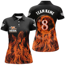 Load image into Gallery viewer, 3D Orange Flaming 8 Ball Pool Women Billiard Polo &amp; 1/4 Zip Shirt Custom Pool Player Jersey TDM2771