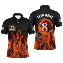Load image into Gallery viewer, 3D Orange Flaming 8 Ball Pool Men Billiard Polo &amp; 1/4 Zip Shirt Custom Pool Player Jersey TDM2771
