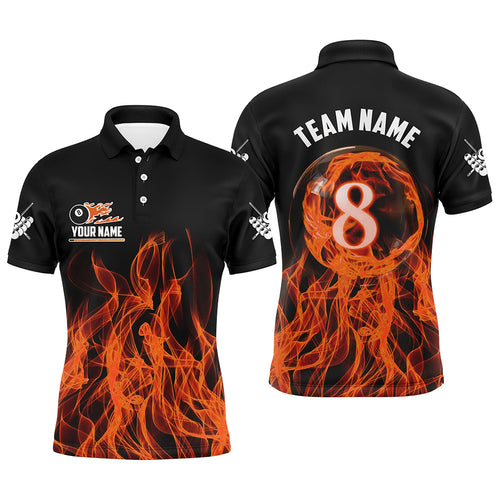 3D Orange Flaming 8 Ball Pool Men Billiard Polo & 1/4 Zip Shirt Custom Pool Player Jersey TDM2771