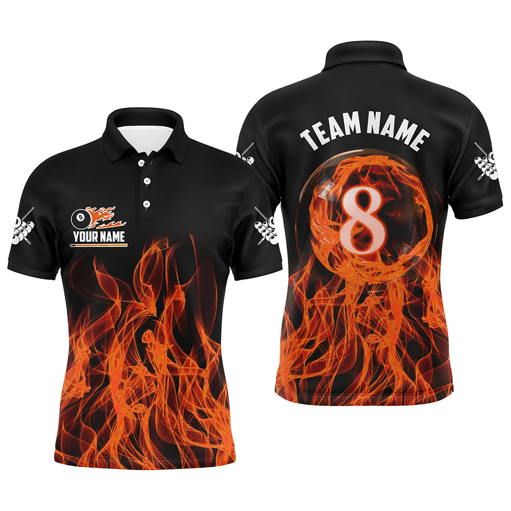 3D Orange Flaming 8 Ball Pool Men Billiard Polo & 1/4 Zip Shirt Custom Pool Player Jersey TDM2771
