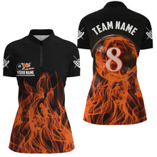 Load image into Gallery viewer, 3D Orange Flaming 8 Ball Pool Women Billiard Polo &amp; 1/4 Zip Shirt Custom Pool Player Jersey TDM2771