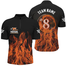 Load image into Gallery viewer, 3D Orange Flaming 8 Ball Pool Men Billiard Polo &amp; 1/4 Zip Shirt Custom Pool Player Jersey TDM2771