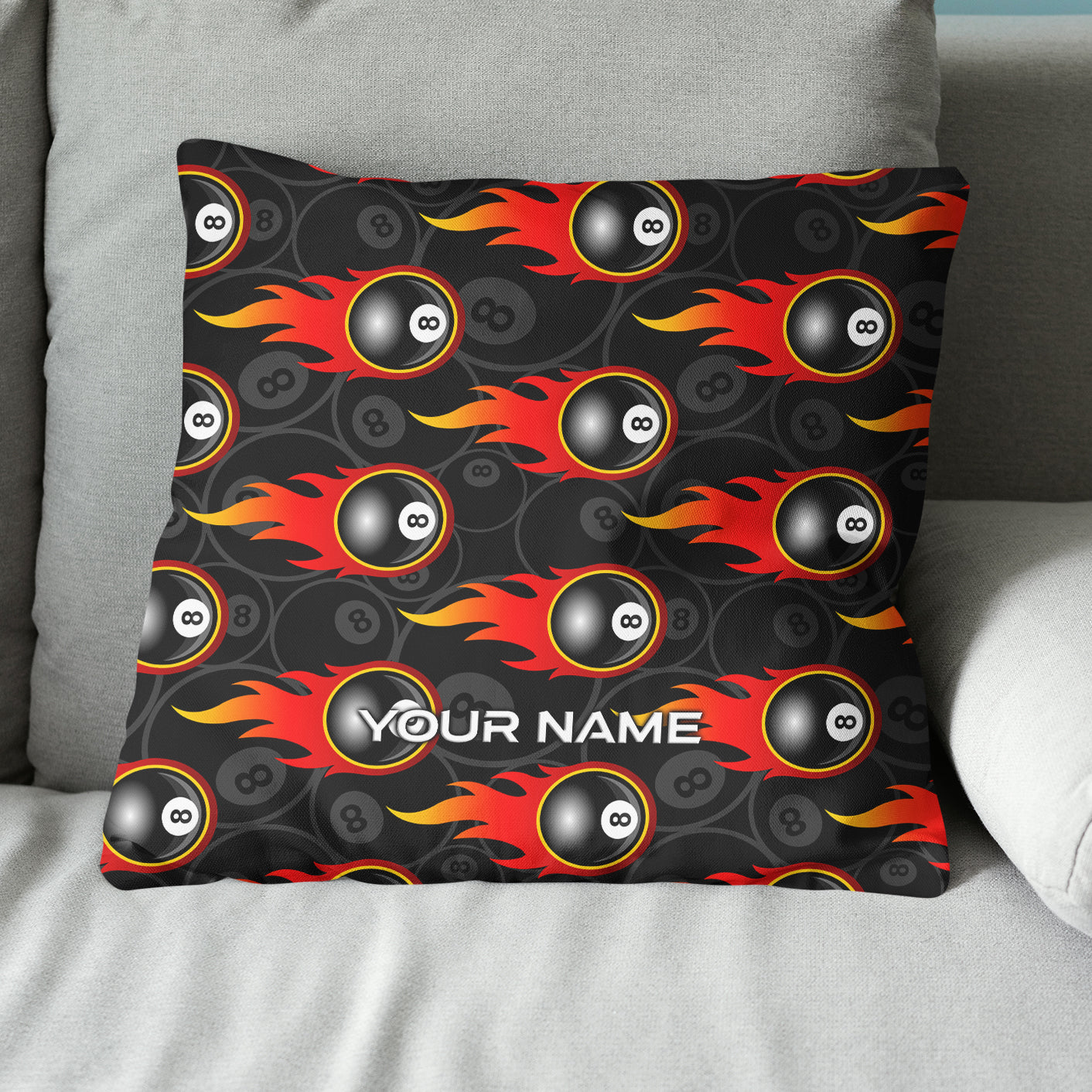 Custom 8 Ball Flame Full Printing Billiard Pillow, Snooker Pool Gifts TDM0749