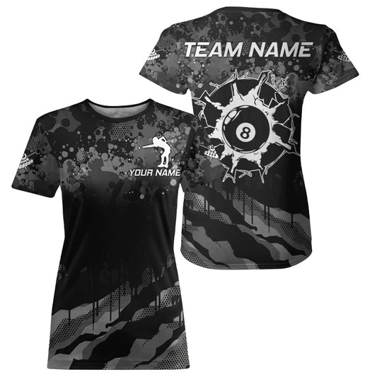 Personalized Grunge Camo Billiard T-Shirts For Women, Funny 8 Ball Pool Team Shirts Billiard Jerseys TDM3250